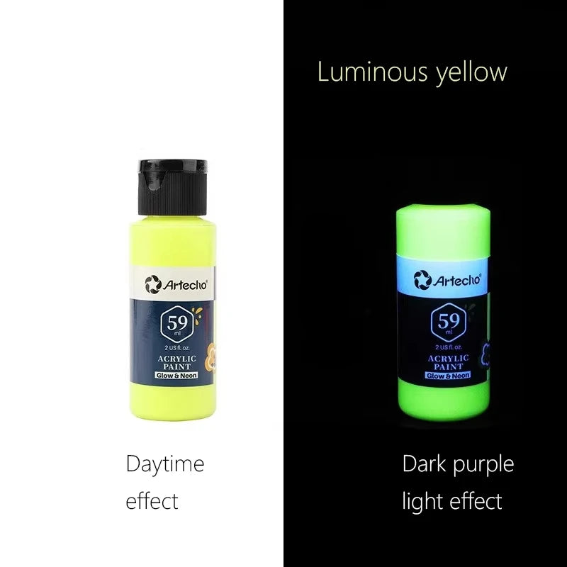 58ML Fluorescent Acrylic Pigment Luminous Pigment Glow in Dark Hand Painted DIY Festival Party Wall Light Absorbing Pigment