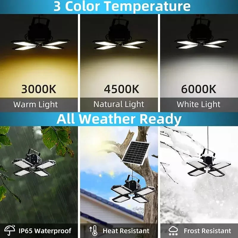 Outdoor Indoor Solar Pendant Light Motion Sensor Folding LED Lamp 3 Modes Floodlight for Industrial Lighting Workshop Warehouse