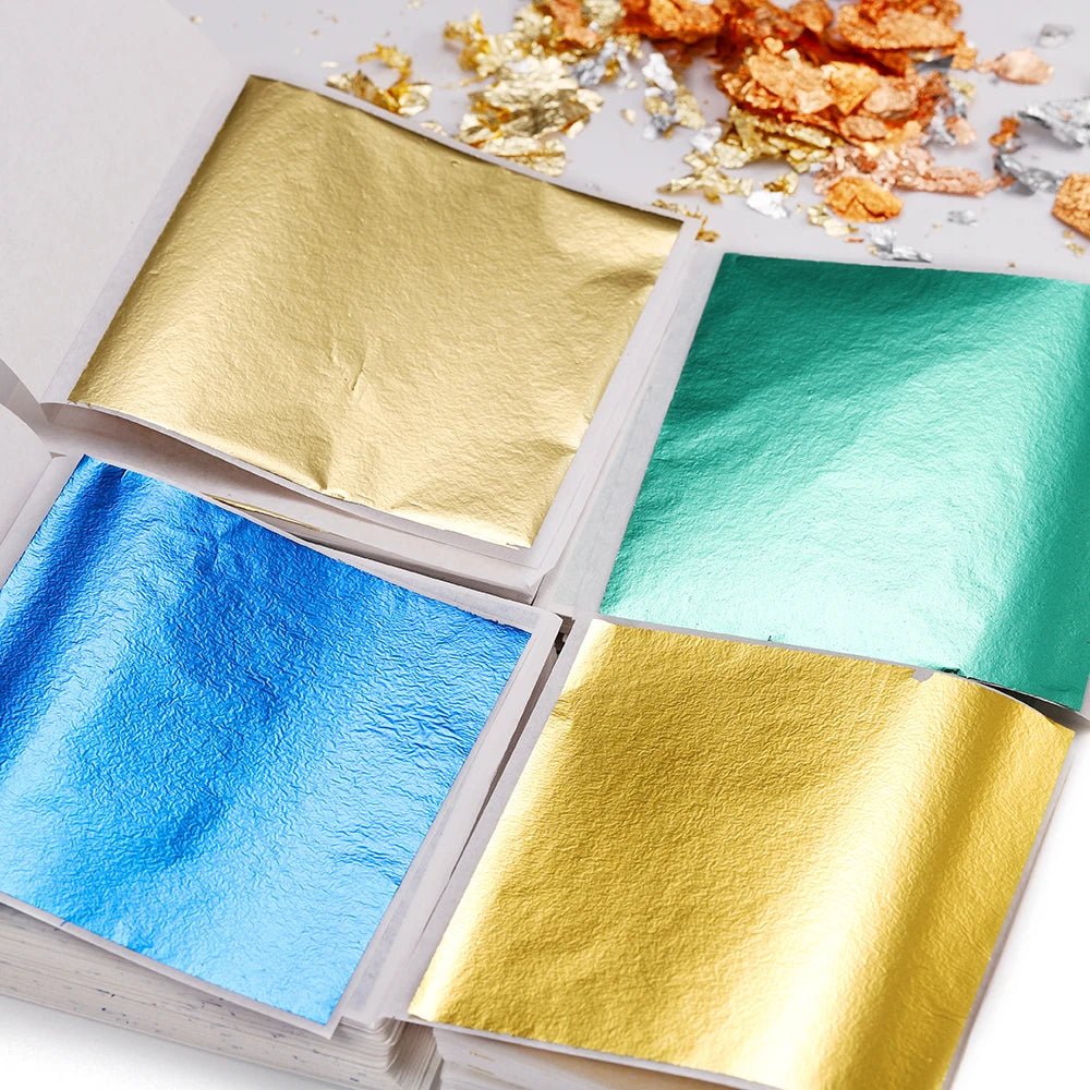 100pcs 8x8cm Imitation Gold Silver Foil Glitters Paper Leaf Sheets DIY Resin Filler Jewelry Making Art Crafts Decor Design Paper