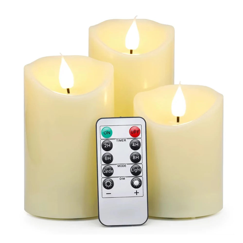 Flickering Flameless Candles 3X Battery Operated Flickering Led Candles Flameless Wax Pillar Candles Light Waterproof Pillar Led