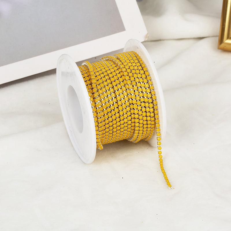 PEESOM NewSS6 2mm Sliver Bottom Rhinestone Cup Chain Sew On Colorful Acrylic Rhinestone Trim Chain Strass Banding for DIY Chain