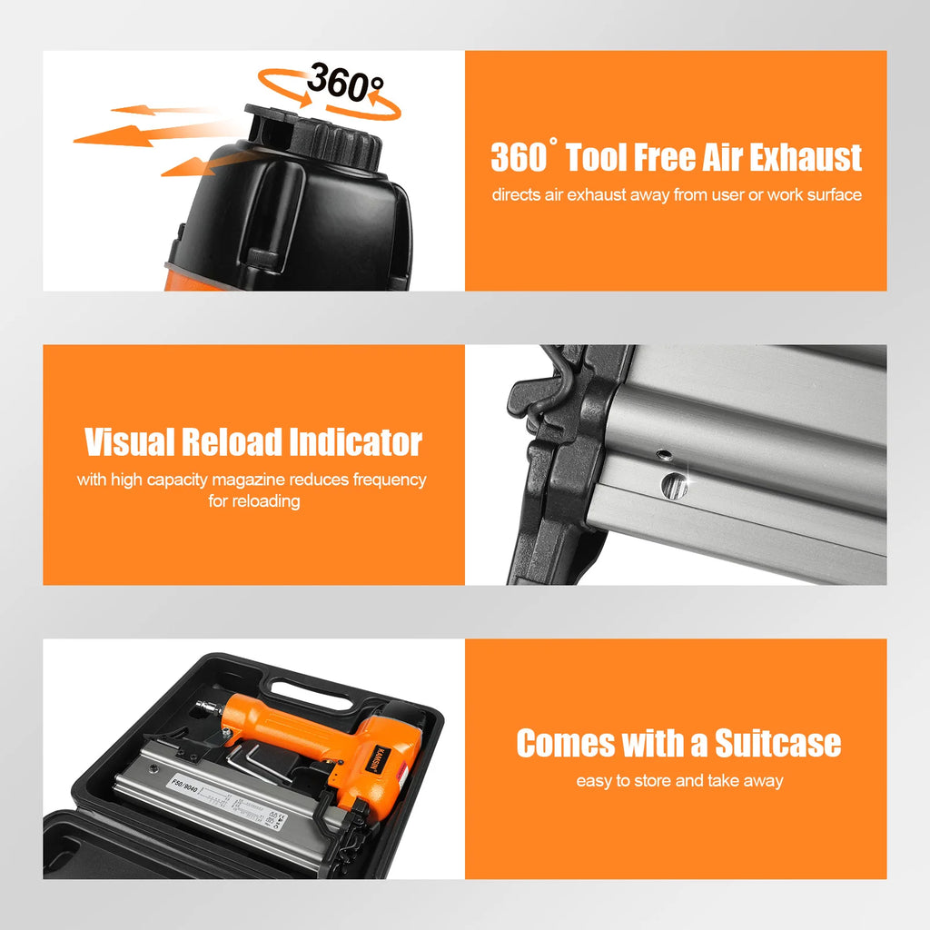 F50/9040 Pneumatic Brad Nailer, 2 in 1 Nail Gun Staple Gun Fires 18 Gauge 2" Brad Nails and 1/4" Crown 1-5/8" Staples with Carry