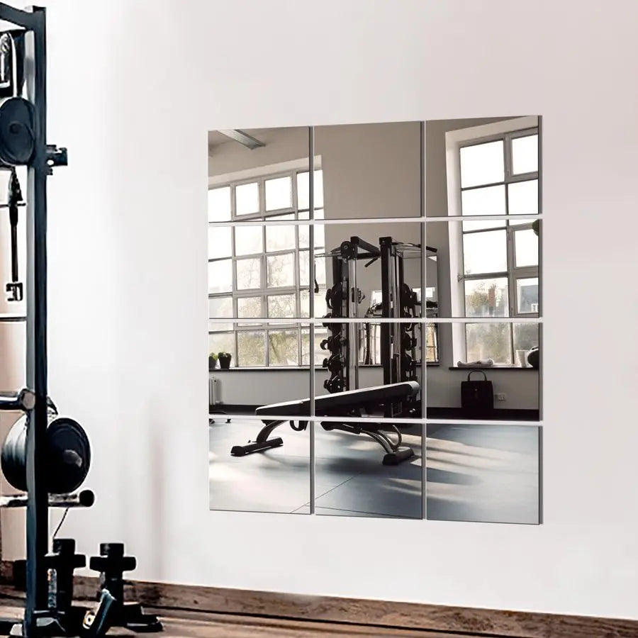 Home Gym Mirror Tiles for Wall, 14 x12 x12PCS Full Length Home Gym Workout Mirror for Garage, Bedroom, Living Room, Over The Do