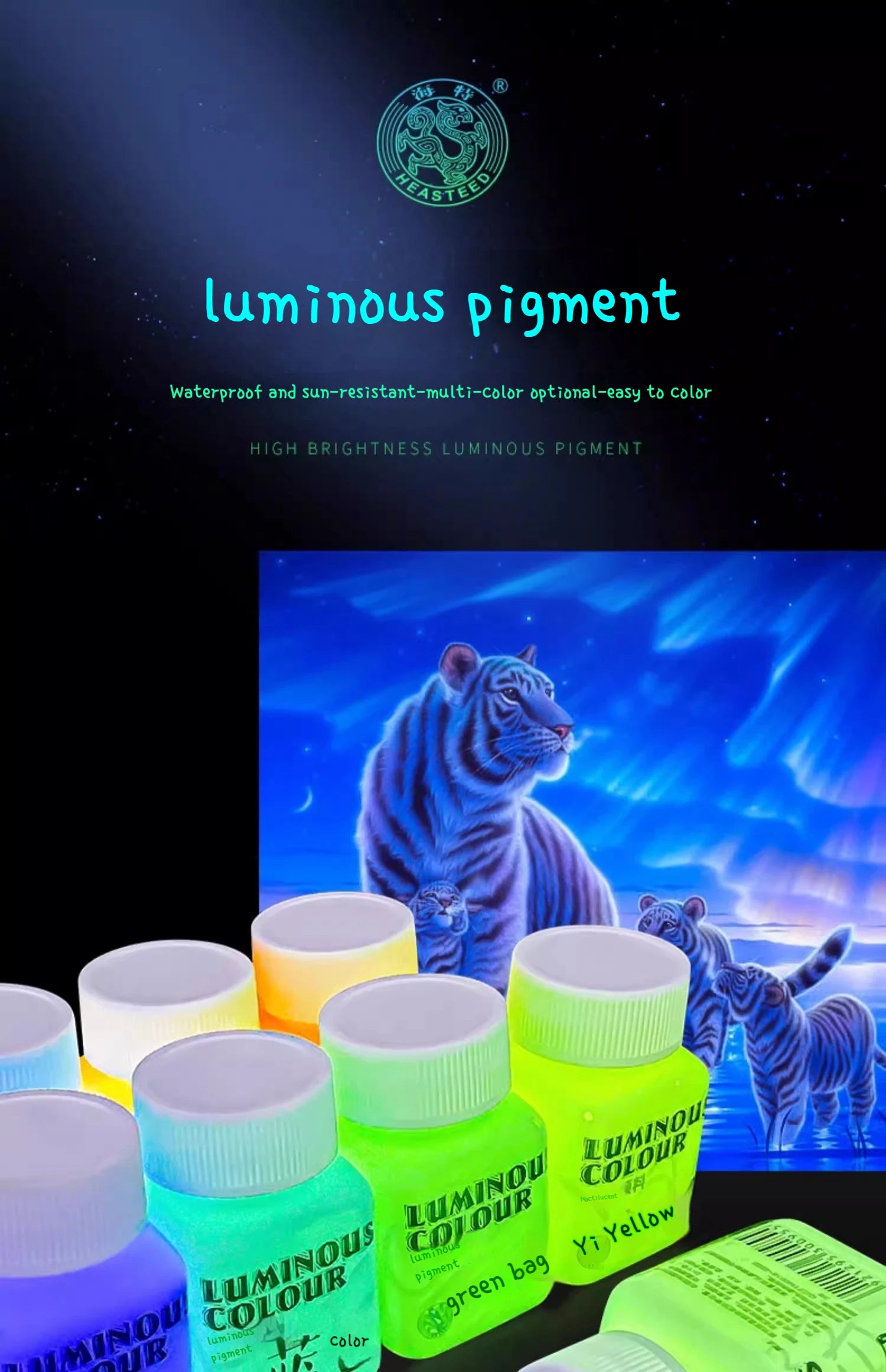 58ML Fluorescent Acrylic Pigment Luminous Pigment Glow in Dark Hand Painted DIY Festival Party Wall Light Absorbing Pigment