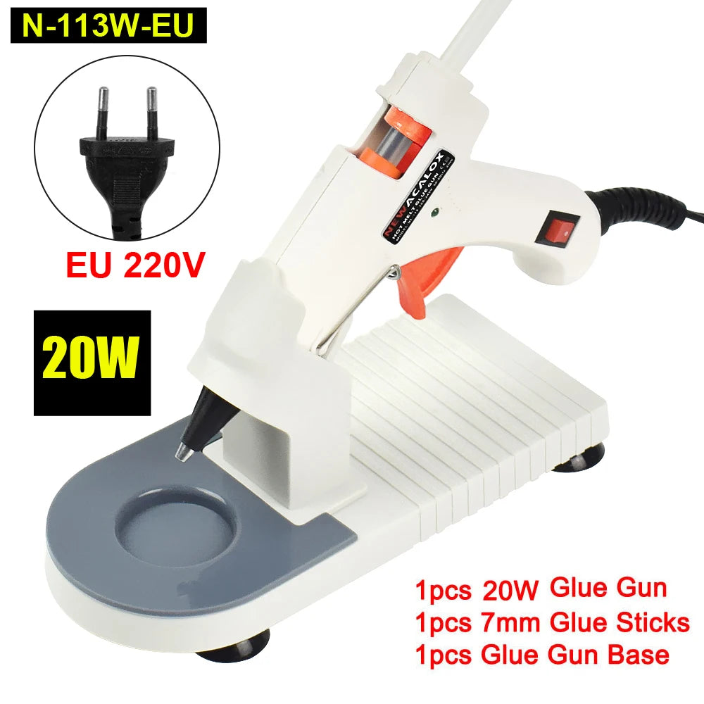 NEWACALOX 20W 220V Hot Melt Glue Gun with 20Pcs 7mm Glue Sticks Industrial Mini Guns Thermo Gluegun Heat Temperature Tool