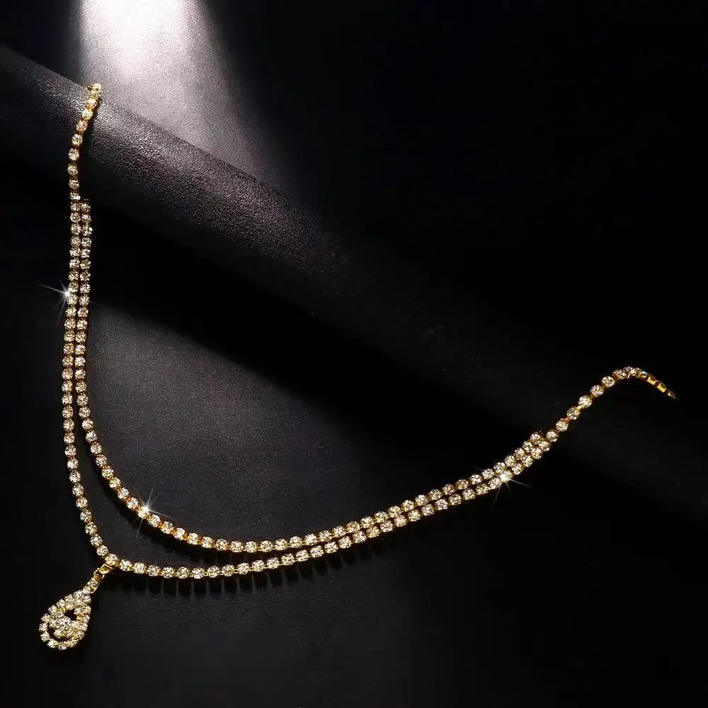 Rhinestone Double Chain Water Drop Waist Chains Body Jewelry for Women Crystal Body Belly Chain Body Decoration Accessory