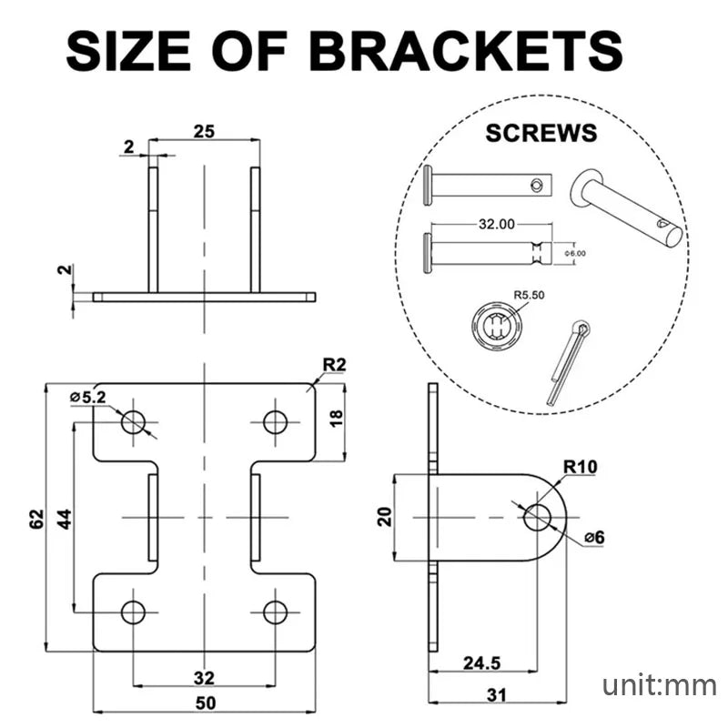 2 PCS Linear Actuator Mounting Brackets, Silver Heavy Duty Metal Mounting Brackets for Linear Actuator (H-Shape)