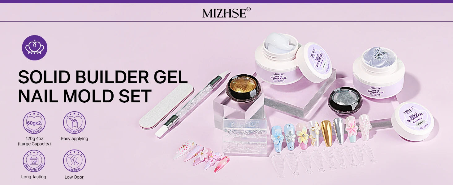 MIZHSE Builder Nail Gel White Milky Hard Clear Gel Polish For Nail Extension Salon Manicure Set Home DIY Professional Nail Art