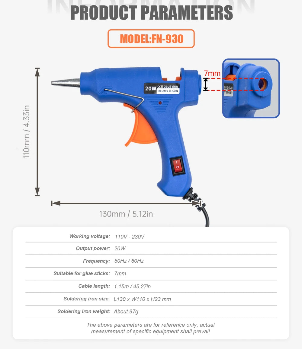 JCD 20W Hot Melt Glue Gun DIY Mini Household Industrial Guns Heat Temperature Electric Repair Tool with 20Pcs 7mm Glue Sticks