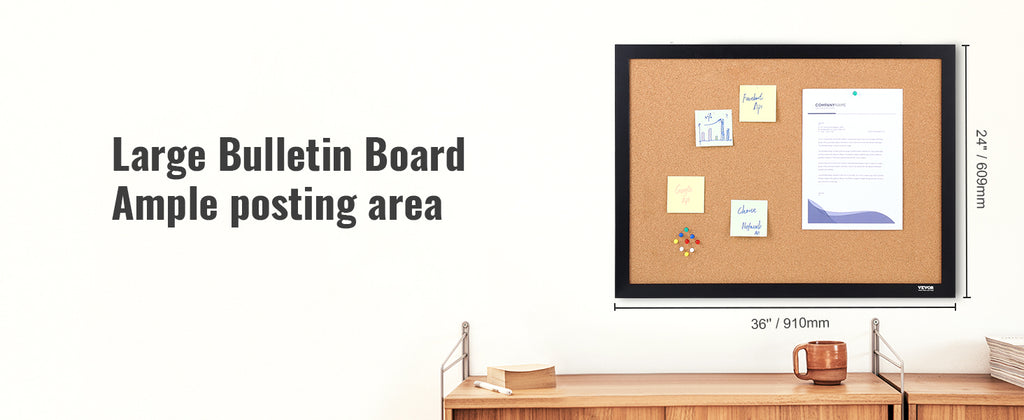 VEVOR Cork Board 36x24/24x18 in Bulletin Board W/ MDF Sticker Frame Vision Board Includes 10 Pushpins for Display and Decoration