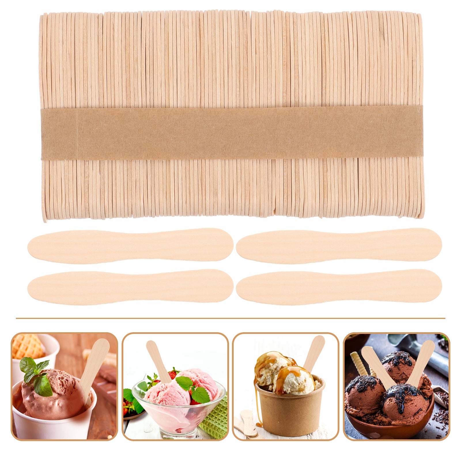 100pcs /set Healthy Nontoxic Smooth Natural Wooden Compostable Honey Sugar Scrub Yogurt Pudding Ice Cream Stick Tasting Spoon